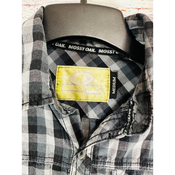 Mossy Oak Mens Black & Gray Plaid Short Sleeve Button-Up Shirt Size M - Picture 8 of 9